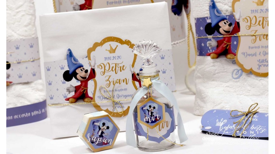 Trusou de botez Mickey Mouse personalizat grafic prin coasere cu imagini Disney Royal The King 19
